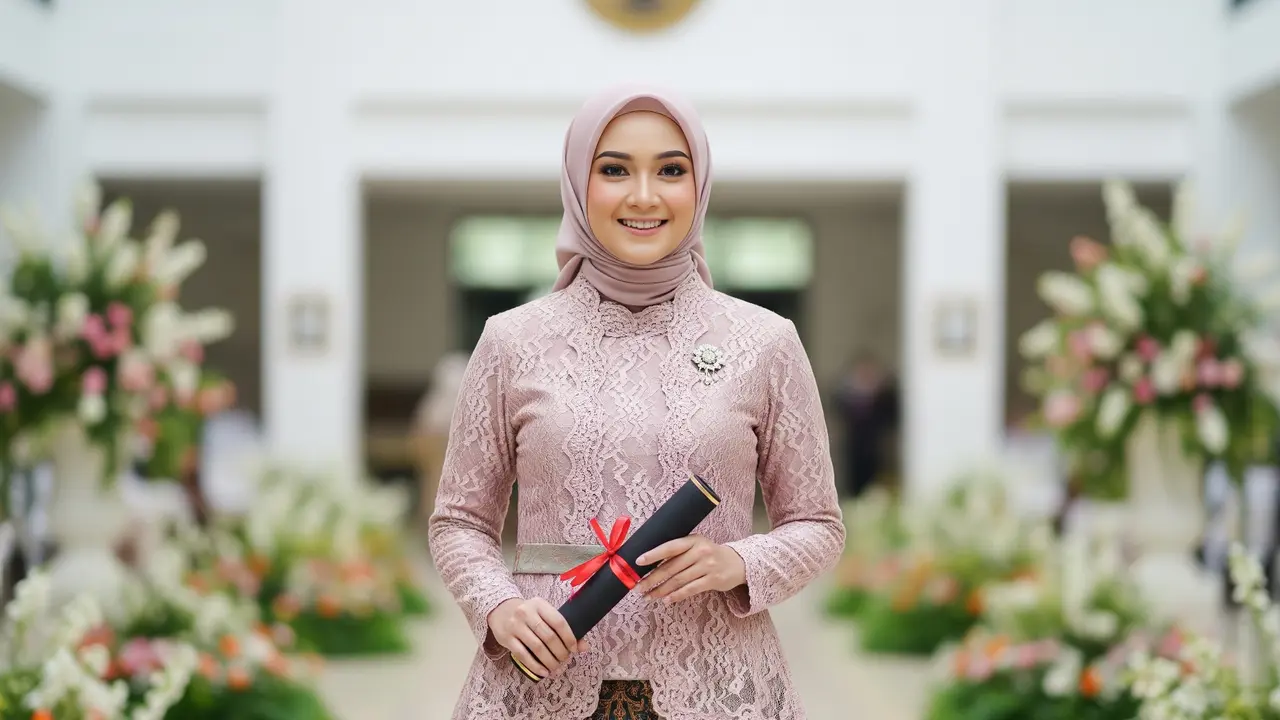 Model Gamis Midi Kombinasi Brokat untuk Wisuda