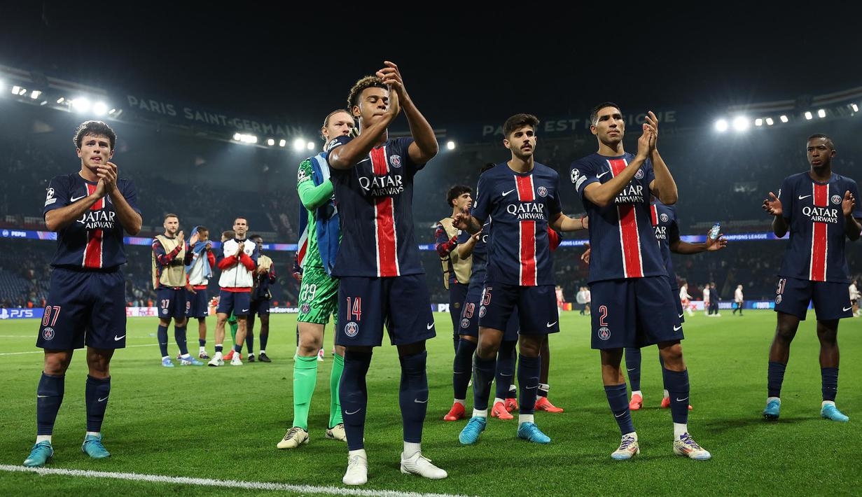 Kemenangan ini membuat Paris Saint-Germain berhasil meraih poin penuh di matchday 1 League Phase Liga Champions 2024/2025. (FRANCK FIFE/AFP)