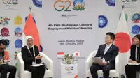 Menteri Ketenagakerjaan, Ida Fauziyah melakukan pertemuan bilateral dengan Menteri Kesehatan, Tenaga Kerja, dan Kesejahteraan Jepang, Katsunobu KATO di sela-sela menghadiri Presidensi G20 India.