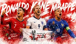 Cristiano Ronaldo, Harry Kane, Kylian Mbappe di Piala Dunia 2026. (Bola.com/Generated AI)