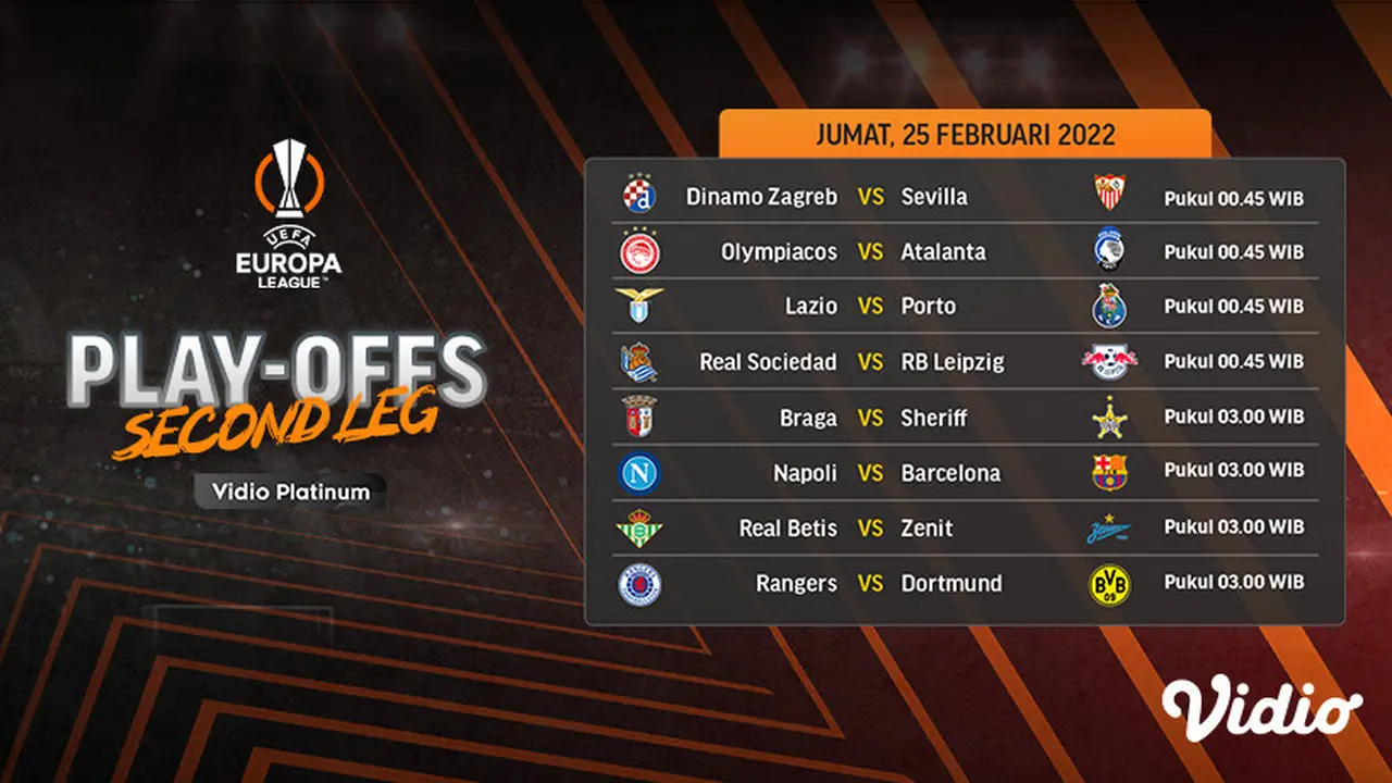 Link Live Streaming Leg Kedua Babak 16 Liga Europa 2021/2022 di Vidio, Jumat 25 Februari 2022