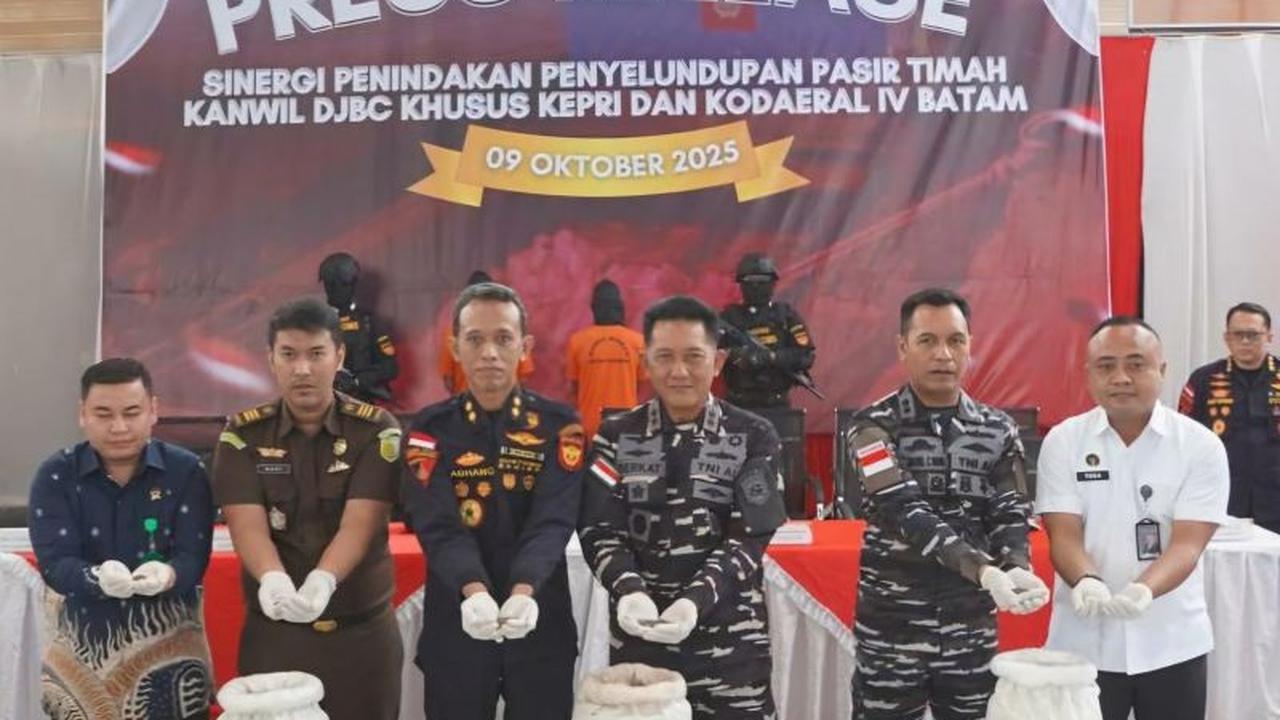 Terungkap! Bea Cukai Kepri & TNI AL Gagalkan Penyelundupan 25,9 Ton Pasir Timah Senilai Rp5,2 Miliar