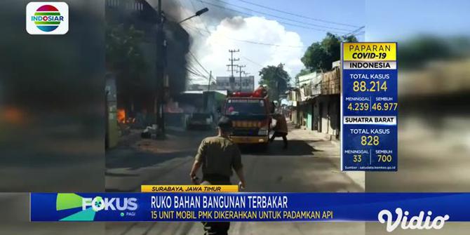 VIDEO: Ini Dugaan Penyebab Ruko Bahan Bangunan 3 Lantai Terbakar di Manukan Surabaya