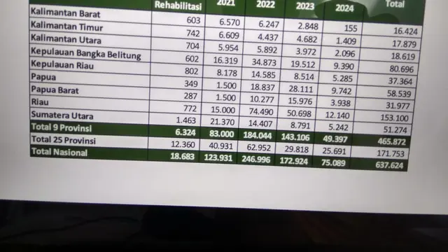 Data rehabilitasi kawasan mangrove. (Foto: Liputan6.com/Ajang Nurdin)