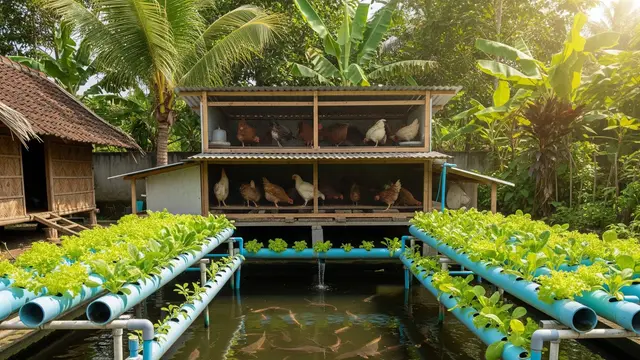 Ide Kebun Mini Kombinasi Hidroponik, Kandang Ayam, dan Kolam Lele