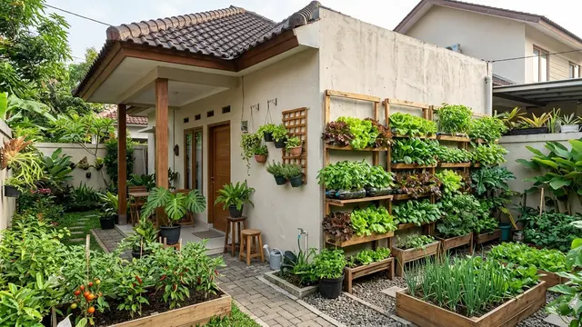 Rumah Kecil Type 45 dengan Kebun Sayur Belakang Rumah (Foto: Gemini AI)