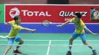 Aksi Kevin Sanjaya Sukamuljo/Marcus Fernaldi Gideon pada babak kedua Kejuaraan Dunia Bulutangkis 2019, di Basel, Swiss, Rabu (21/8/2019). (PBSI)