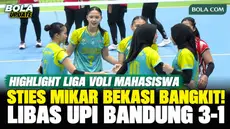 STIES MIKAR Bekasi sukses bangkit dan menaklukkan UPI Bandung dengan skor 3-1 dalam pertandingan Liga Voli Mahasiswa Seri Jakarta 2026 di GOR Pertamina Simprug, Jakarta Selatan, Selasa (27/10/2026). Sempat kehilangan set pertama dengan skor 22-25, S...