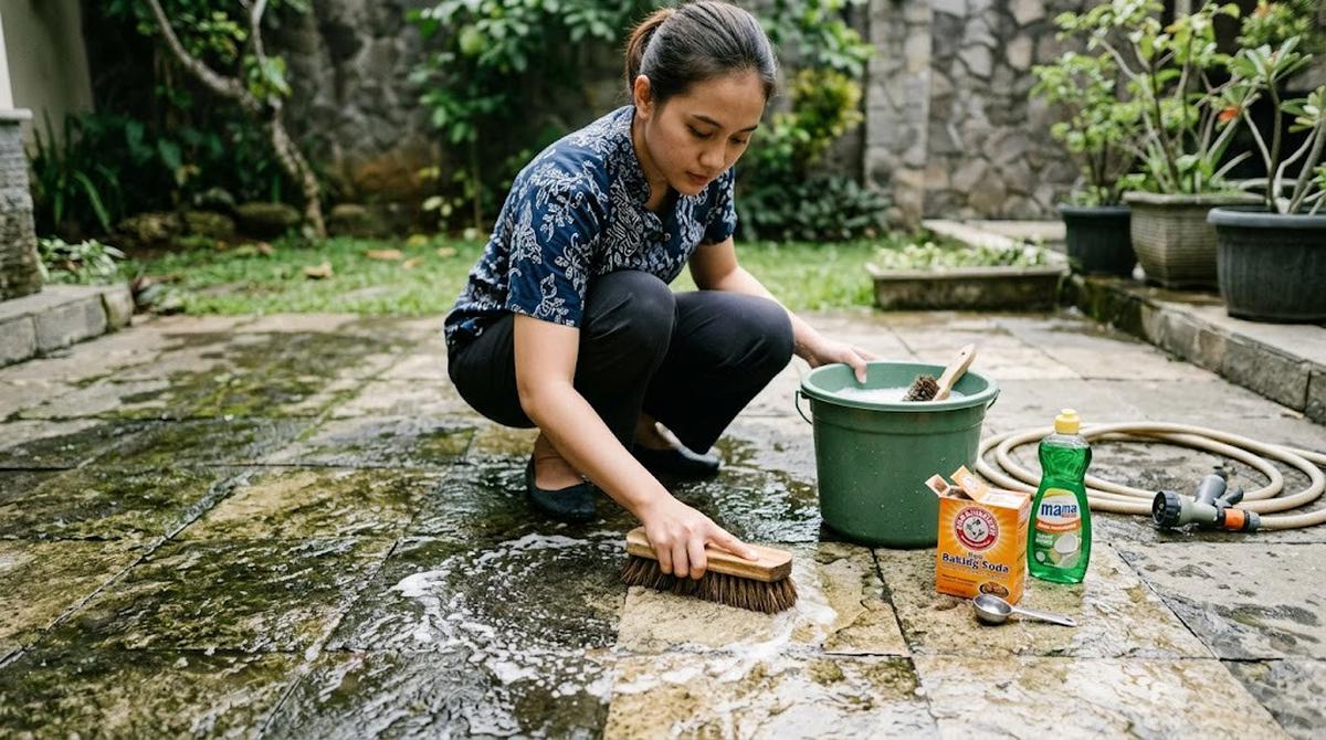 Cara Membersihkan Batu Alam Teras