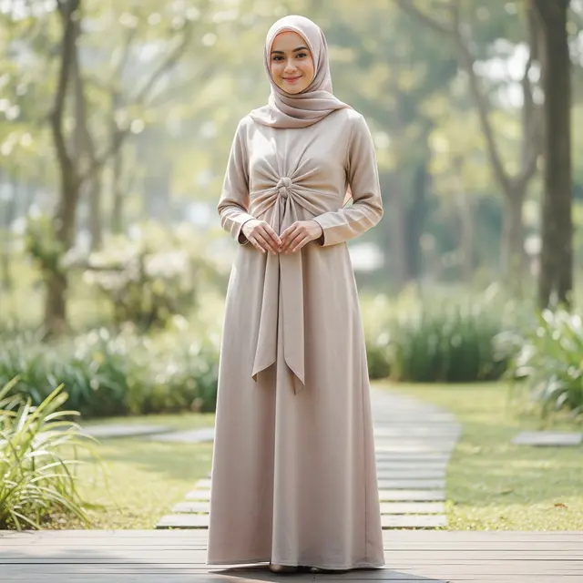 9 Model Gamis Linen Simple Warna Nude, Pilihan Busana Muslimah Modern