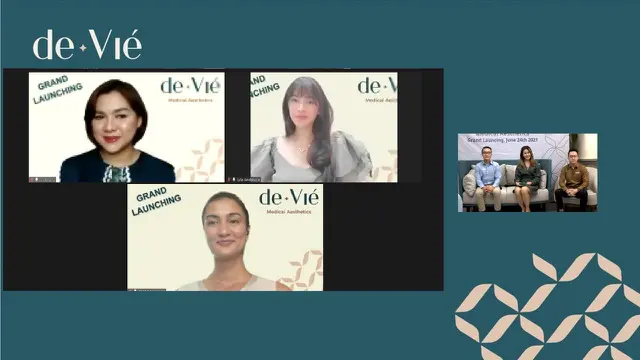 Atiqah Hasiholan saat menghadiri The Grand Launching of de Vie Medical Aesthetics secara virtual, Kamis (24/6/2021).