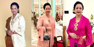 Devi terlihat elegan dengan pilihan kebaya kutubaru brokat berwarna pink fuchsia. Dipermanis dengan bros dan obi tenun. [@ pandjaitandevi]