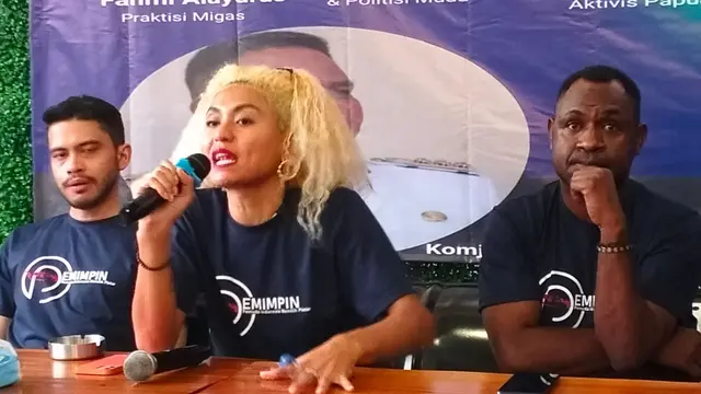 Olvah Alhamid saat acara diskusi bertajuk 'Pentingnya Suara Generasi Muda Indonesia' di kawasan Jatipadang, Pasar Minggu, Jakarta Selatan, Sabtu (8/4/2024).