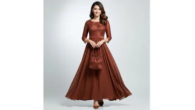 Model Baju Bridesmaid Coklat Mahogany Empire Waist Romantis