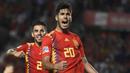 Marco Asensio. Sayap Spanyol berusia 25 tahun ini total telah memperkuat La Furia Roja sebanyak 26 laga sejak 2016 dengan torehan 1 gol. Saat ini ia memperkuat Real Madrid yang dibelanya sejak 5 musim lalu. (Foto: AFP/Jose Jordan)