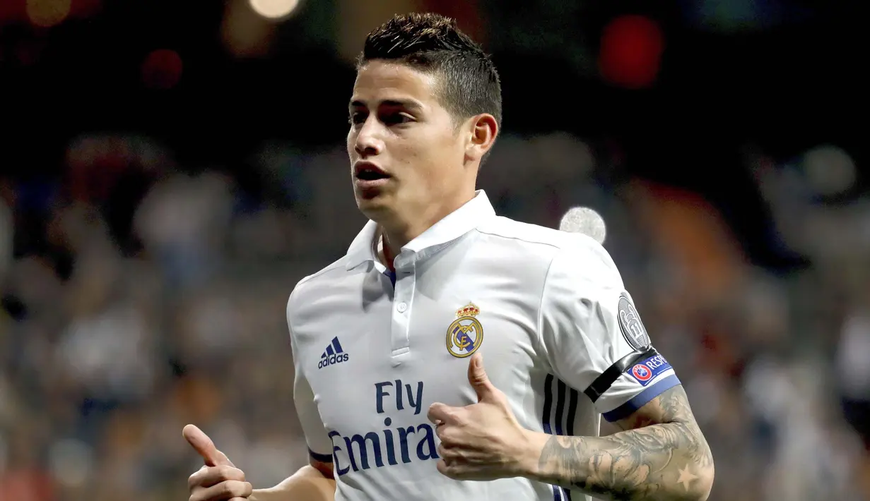 Pemain Real Madrid, James Rodriguez berada pada urutan ketiga dengan total 3 gol pada ajang Copa Del Rey 2016-2017. (EPA/JuanJo Martin)