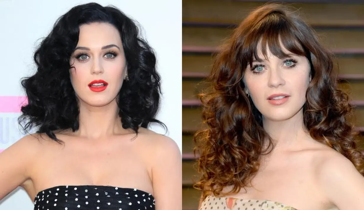 Kayaknya nggak akan ada yang sadar kalau Katy Perry dan Zoey Deschanel tukeran peran ya? Mirip banget kayak kakak-adik! (WENN.com/Getty Images/Hollywood)