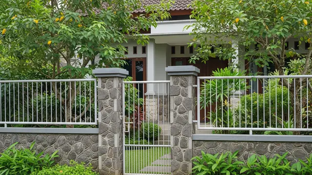Pagar Kombinasi Batu Alam dan Besi