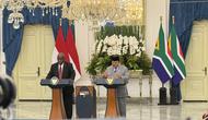 Presiden Prabowo Subianto dan Presiden Afrika Selatan Cyril Ramaphosa. (Liputan6.com/Lizsa Egeham)