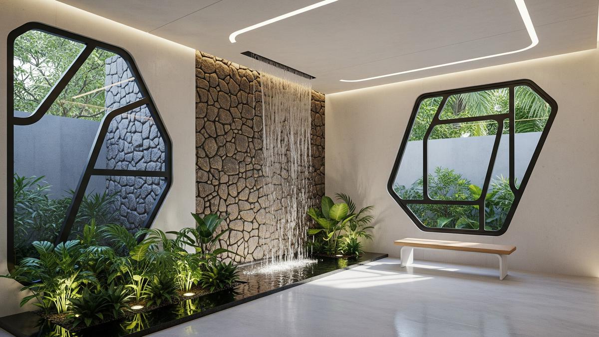7 Desain Rumah Kecil dengan Air Terjun Mini di Dinding, Bikin Ruangan Terasa Adem dan Mewah
