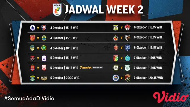 Liga 2 2021 Minggu Kedua, Mulai 4-5 Oktober 2021