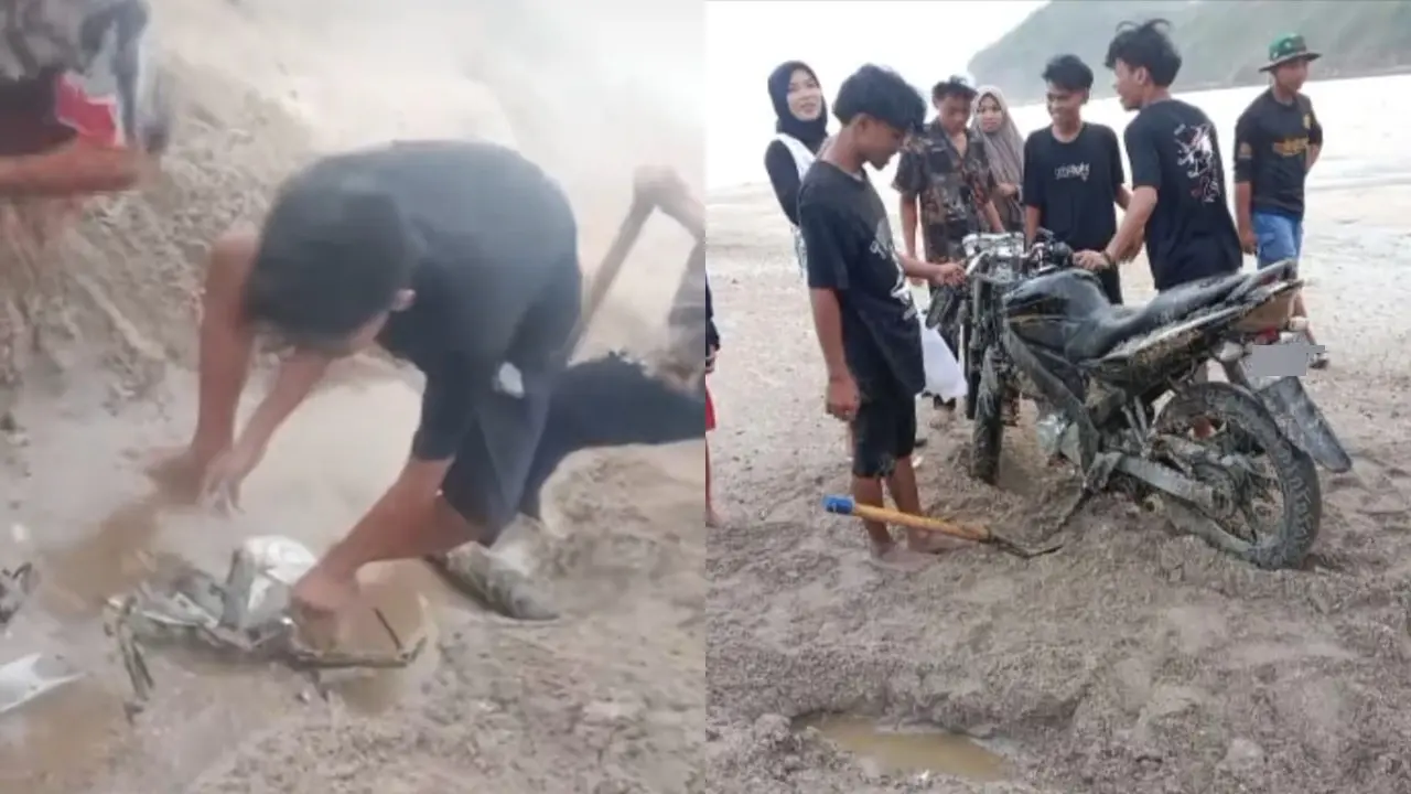 Motor Terkubur di Pantai