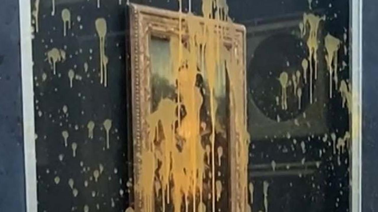 Dalam video yang beredar di media sosial, dua aktivis perempuan terekam mendekati  lukisan karya Leonardo da Vinci dan melemparinya dengan sup. Mereka kemudian melewati batas pengaman untuk berpose dan meneriakkan tuntutan di dekat lukisan itu.&nbsp;Foto: