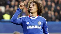 Selebrasi gol dari defender Chelsea asal Brasil David Luiz di laga lawan Manchester City yang berlangsung di Stamford Bridge, 20 Maret 2011. Chelsea unggul 2-0. AFP PHOTO / IAN KINGTON