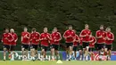 Para Pemain Wales tengah melakukan latihan persiapan melawan Belgia pada perempat final Piala Eropa 2016 di COSEC Stadium, Dinard, Prancis, (28/6/2016). (REUTERS/Gonzalo Fuentes)