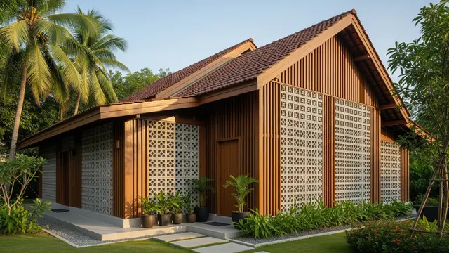 Rumah Kampung dengan Dinding Roster Kombinasi Kayu/Gemini AI