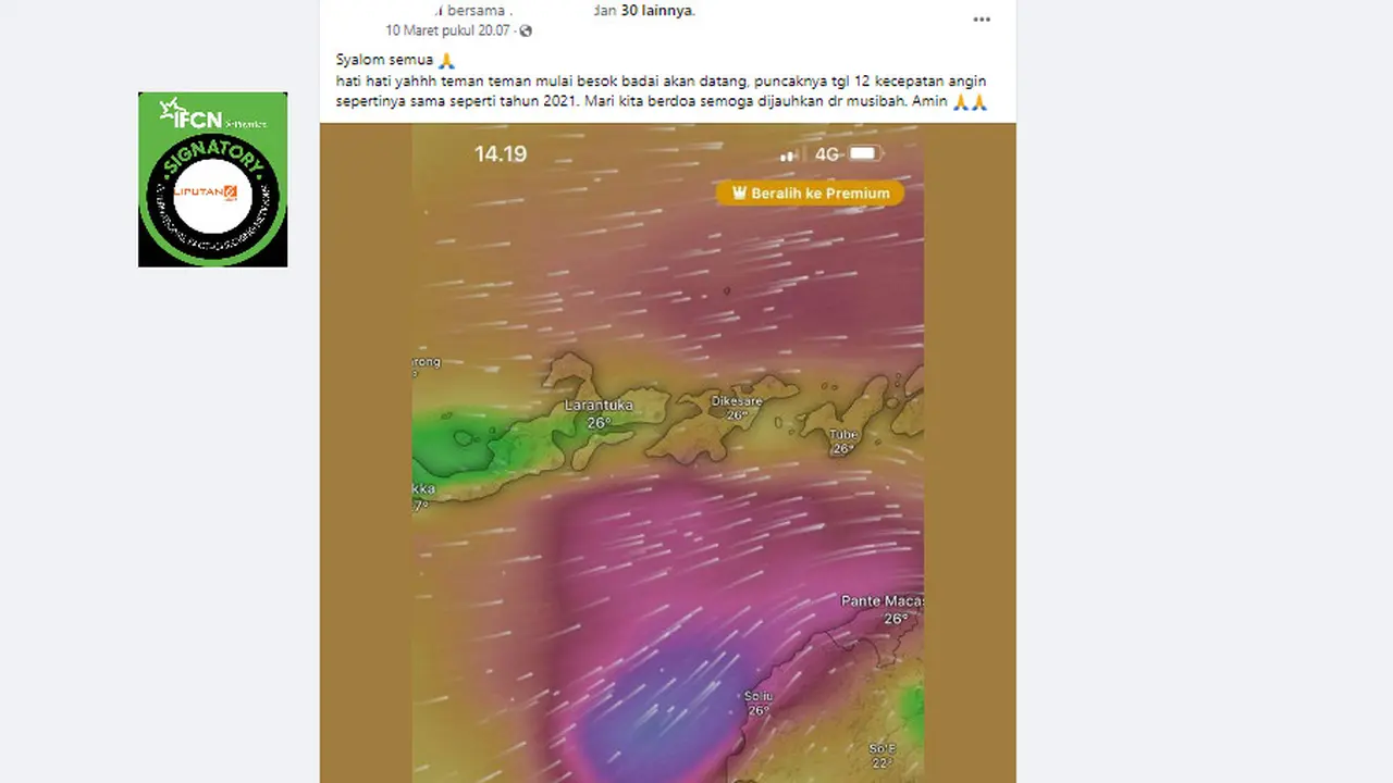 Tangkapan layar klaim wilayah NTT dilanda badai pada 12 Maret 2024