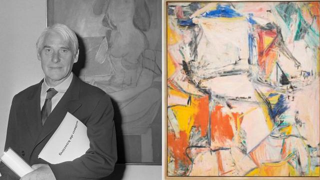 Potret Willem de Kooning (Kiri) dan Lukisan Interchange (kanan).