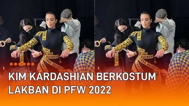 Kim Kardashian seolah tak pernah libur dengan tampil beda di acara fashion. Seperti baru-baru ini di ajang Paris Fashion Week 2022. Kim datang dengan tubuh penuh balutan lakban kuning bertuliskan Balenciaga.