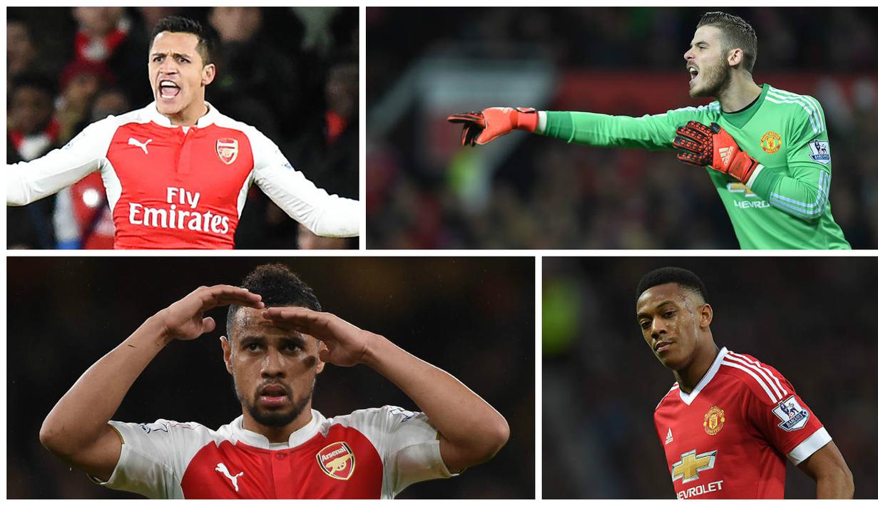 Malam nanti akan tersaji big match Liga Premier Inggris antara Manchester United melawan Arsenal. Berikut kombinasi "Best XI" kedua tim yang disusun menggunakan skema formasi 4-3-3. (EPA)