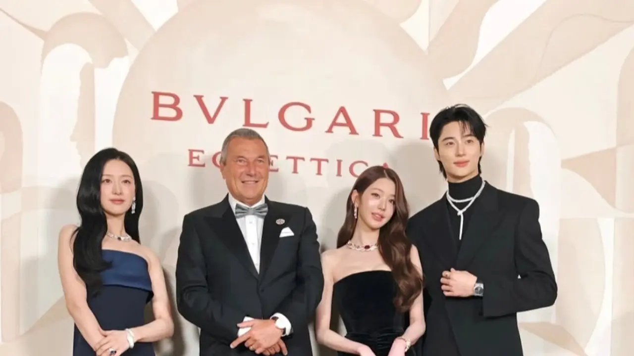 Jang Won-young, Kim Ji-won, dan Byeon Woo-seok di Acara Bvlgari Seoul. [@jc.babin]