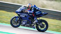 Galang Hendra saat mengikuti seri perdana WorldSSP 2021 di Sirkuit Motorland Aragon. (Yamaha Indonesia)