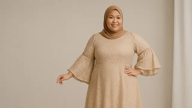Model Dress Brokat untuk Orang Gemuk dan Pendek Berhijab/Ilustrasi gambar AI