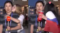 (Foto: © MBN via World of Buzz) Kwon Qwal-Yel, merupakan reporter stasiun TV Korea Selatan, MBN dianggap beruntung karena dicium wanita Rusia saat sedang siaran