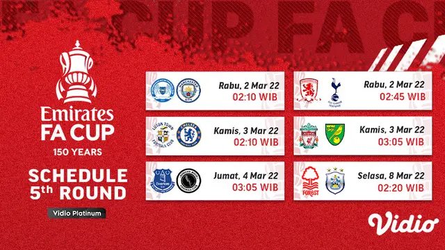 Link Live Streaming Piala FA 2021/2022 Babak 16 besar di Vidio, 2-8 Maret 2022