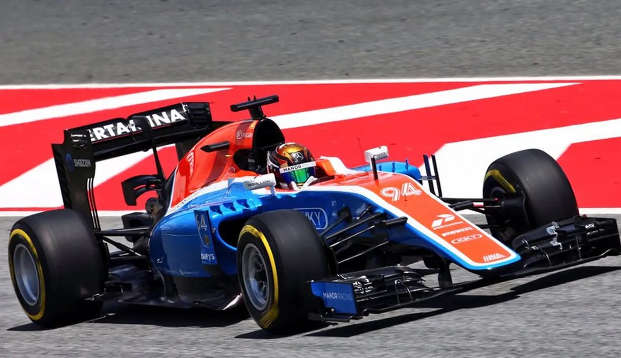 Rekan satu tim Rio Haryanto, Pascal Wehrlein, berada di posisi ke-18 latihan bebas kedua F1 GP Spanyol di Sirkuit Catalunya, Spanyol, Jumat (13/5/2016). (Bola.com/Twitter/Manorracing)