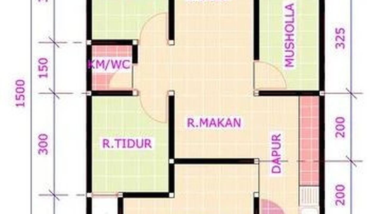 Desain Rumah dengan 3 Kamar Tidur dan 1 Mushola Bangunan Memanjang