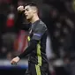 Cristiano Ronaldo setelah laga kontra Atletico Madrid pada leg pertama 16 besar Liga Champions 2018-2019 di Wanda Metropolitan Stadium, Kamis dini hari WIB (21/2/2019). Juventus kalah 0-2. (AFP/Oscar Del Pozo)