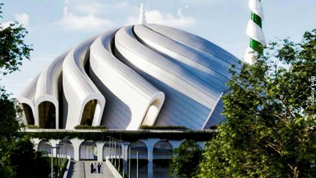 Presiden Joko Widodo didampingi Menteri Pekerjaan Umum dan Perumahan Rakyat (PUPR) Basuki Hadimuljono melakukan peletakan batu pertama atau groundbreaking pembangunan Masjid Negara Ibu Kota Nusantara (IKN), pada Rabu (17/1/2024).