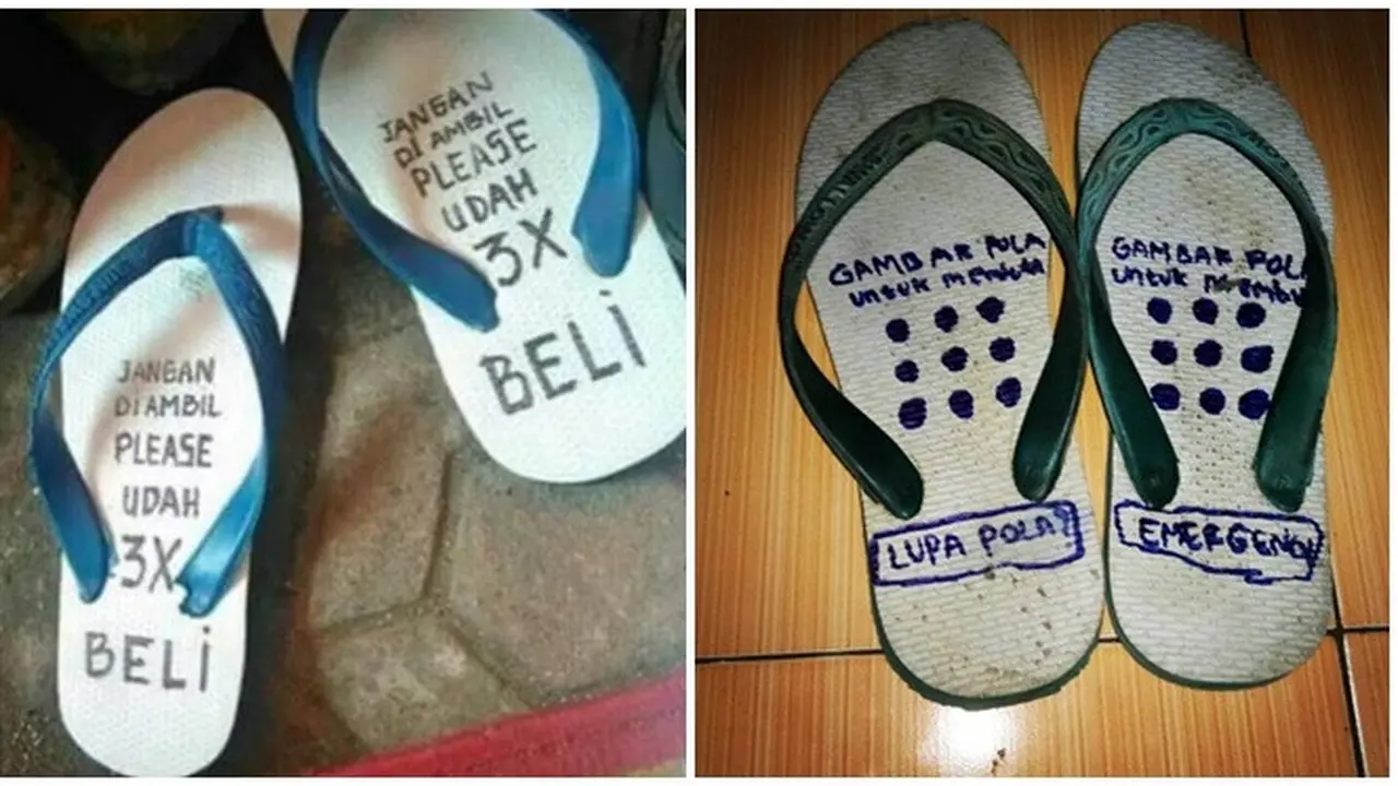 Tulisan Lucu di Sandal Jepit Ini Bikin Ketawa Cekikikan