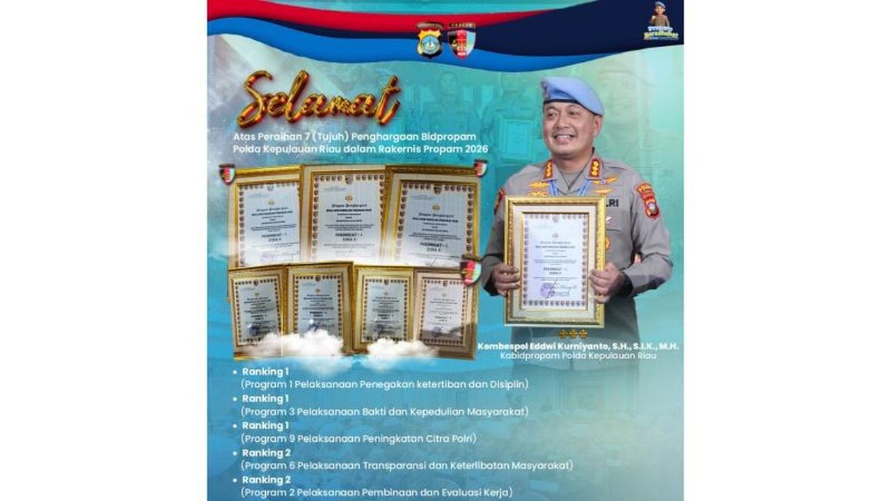 Raih Tujuh Penghargaan, Bidpropam Polda Kepri Buktikan Kinerja Terbaik dari Mabes Polri