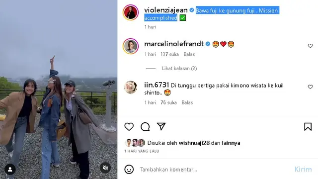 Fuji Liburan ke Jepang (Foto: instagram violenziajean)