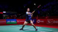 Tunggal putri Indonesia, Ester Nurumi Tri Wardoyo, saat melawan wakil Thailand, Pitchamon Opatniputh pada babak penyisihan Indonesia Masters 2024 di Istora Senayan, Selasa (23/1/2024). Ester menang dengan skor 21-12, 3-1. (Bola.com/Bagaskara Lazuardi)