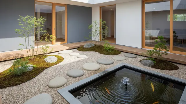 Inspirasi Taman Kering Kombinasi Kolam Ikan yang Mudah Dirawat (AI)