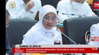 Menteri Ketenagakerjaan (Menaker) Ida Fauziyah saat Rapat Kerja bersama Komisi IX DPR RI, Selasa (8/11/2022).