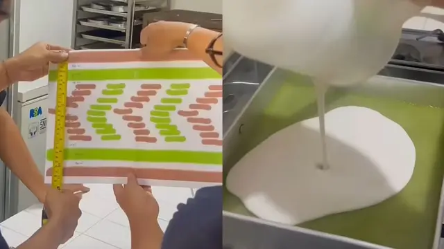 Proses membuat kue lapis tenun yang harganya Rp1 juta
